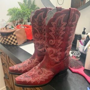 Durango Red Western Boots with Intricate Stitching